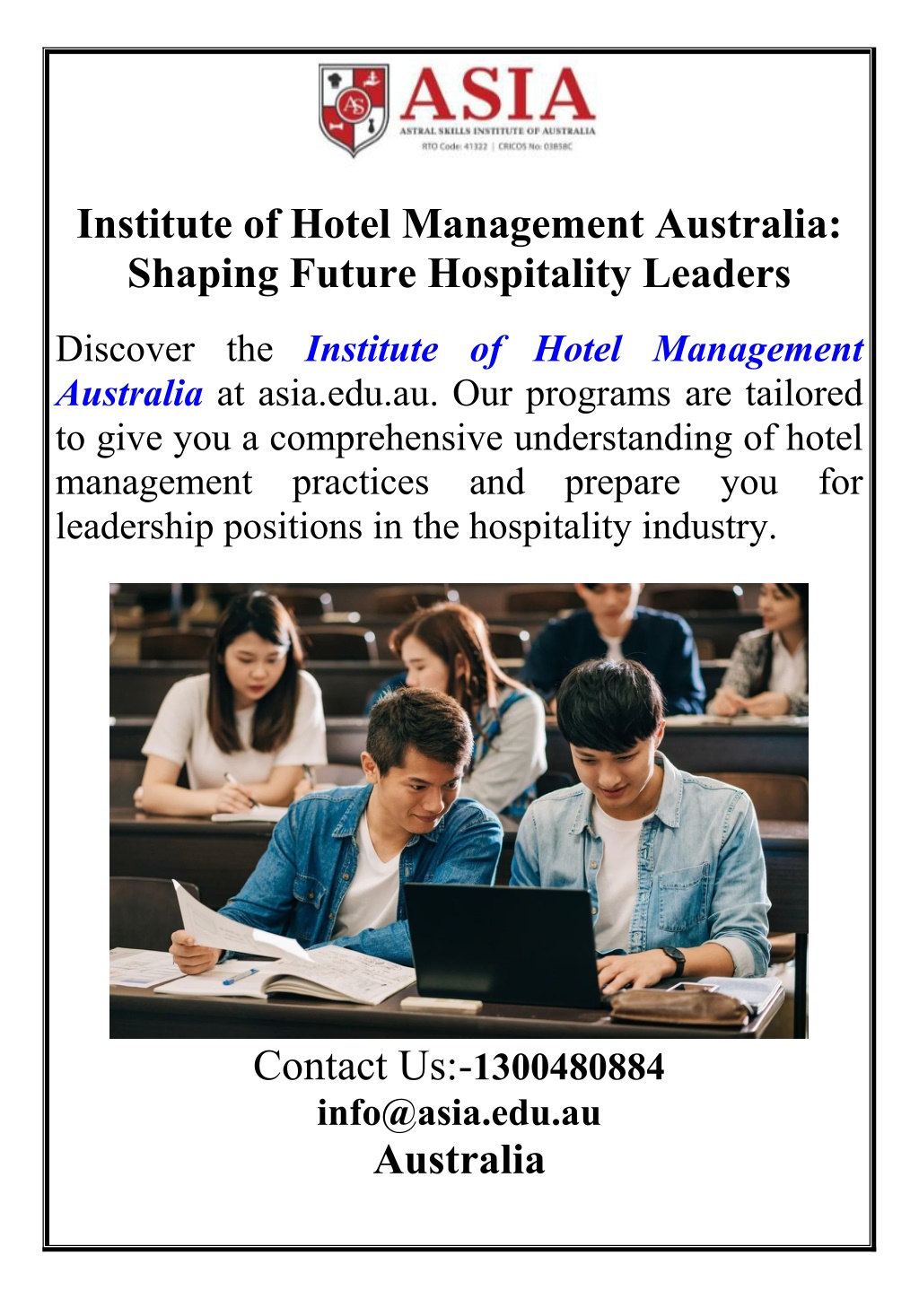 Ppt Institute Of Hotel Management Australia Shaping Future