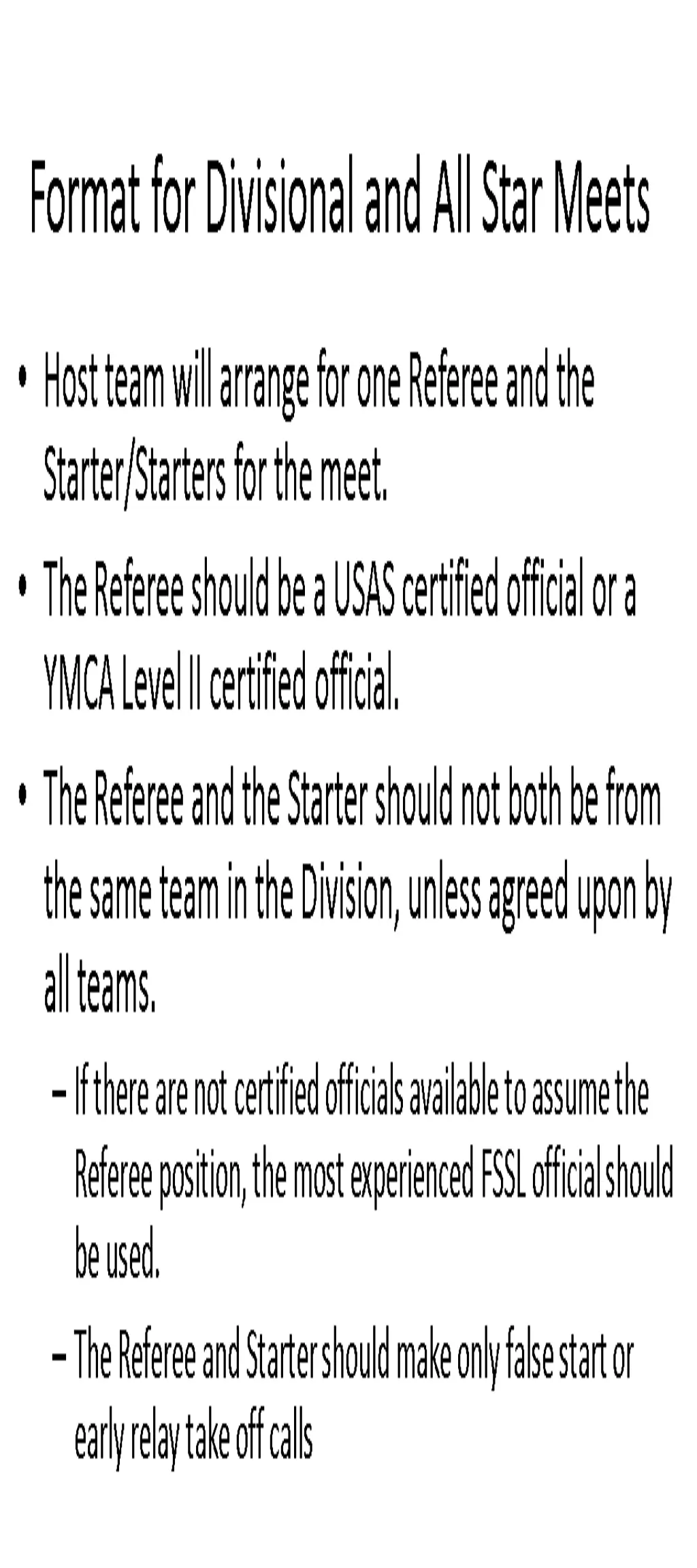 format for divisional and all star meets