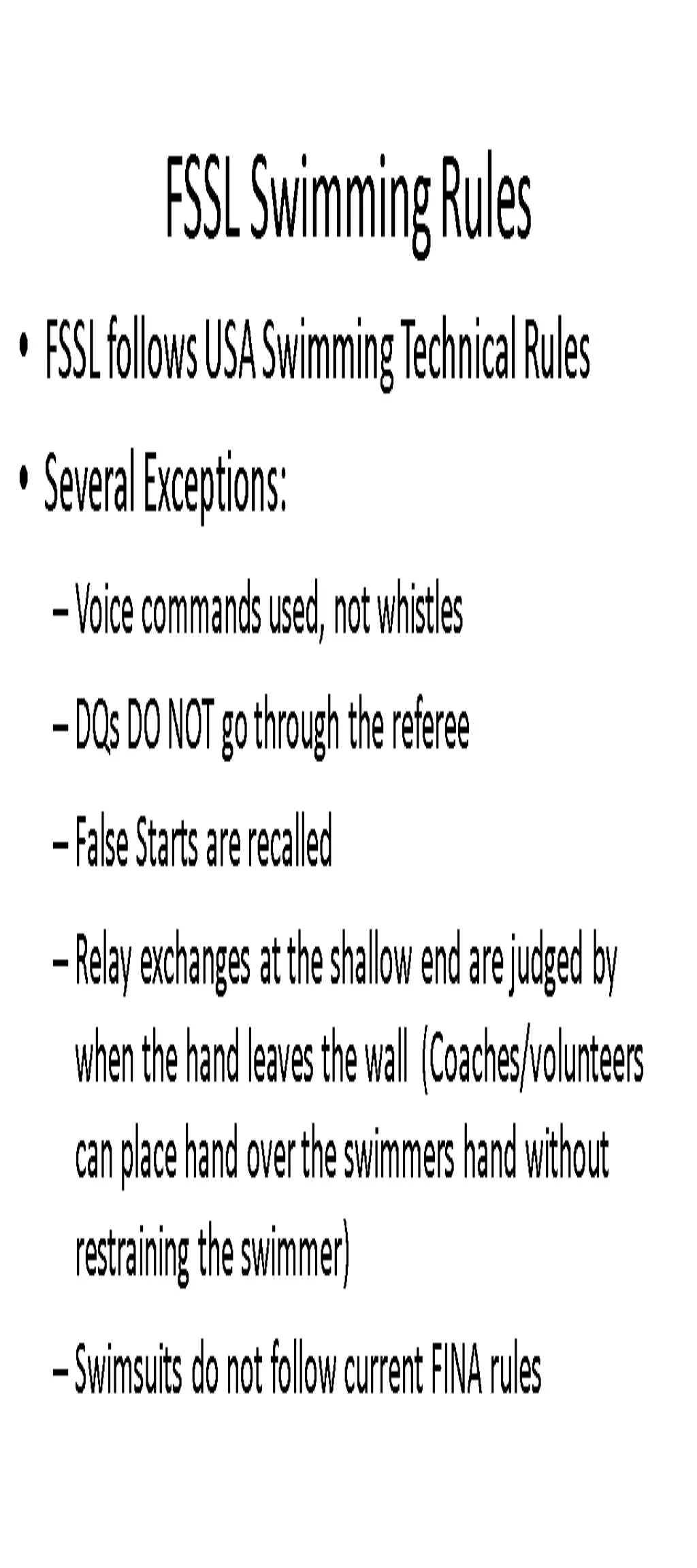 fssl swimming rules fssl follows usa swimming