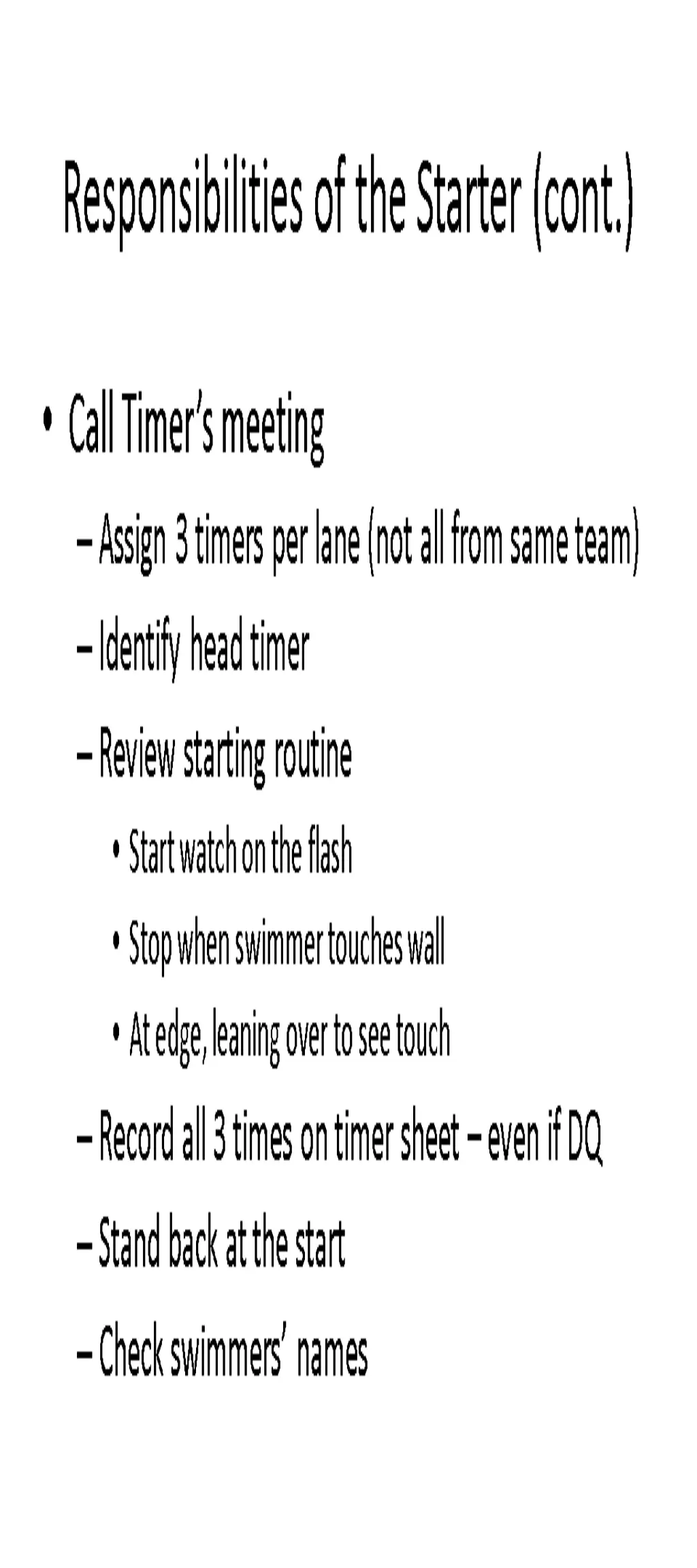 responsibilities of the starter cont