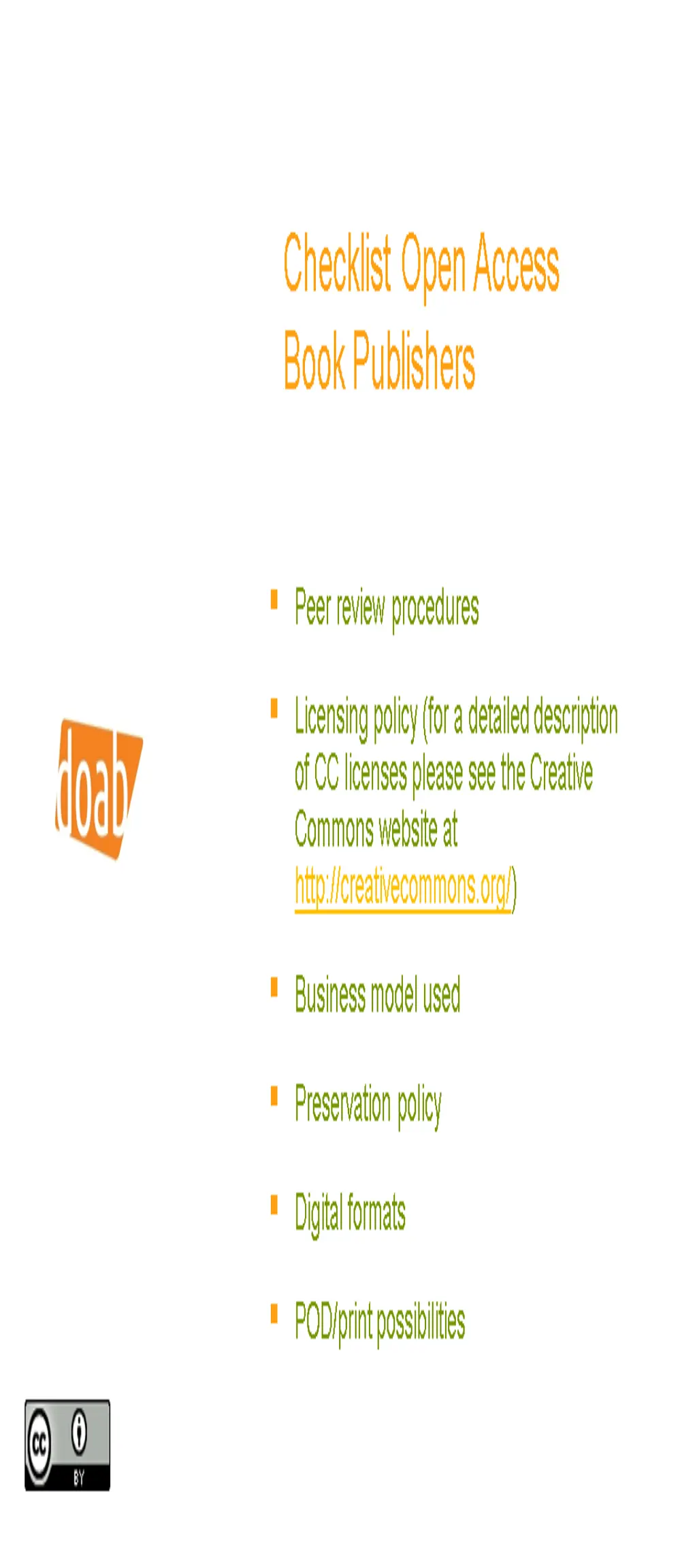 checklist open access book publishers