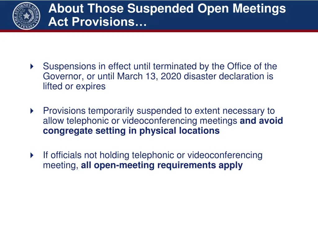 about those suspended open meetings act provisions