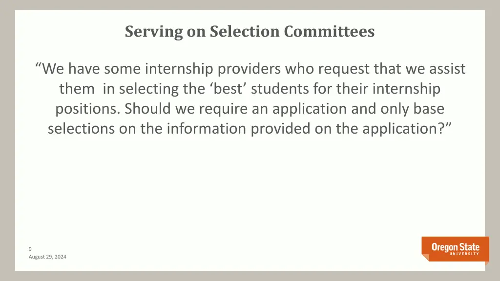 serving on selection committees