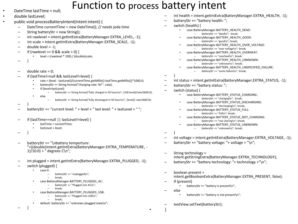 function to process battery intent