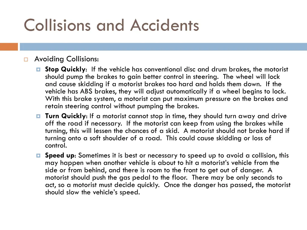 collisions and accidents
