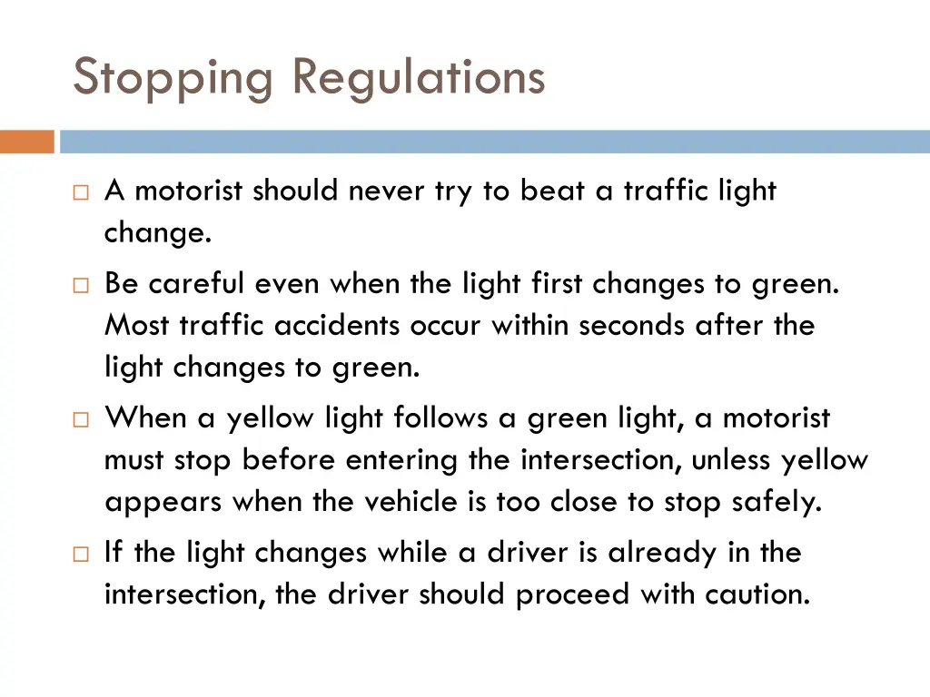 stopping regulations