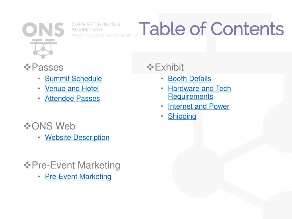 table table of contents of contents