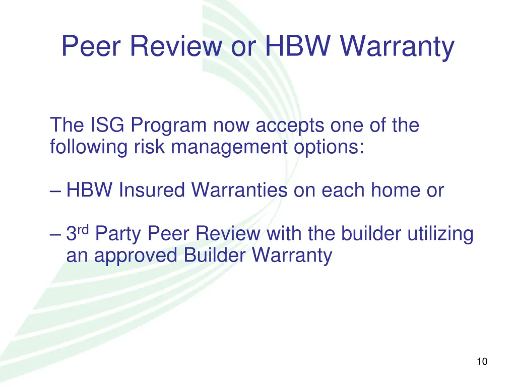 peer review or hbw warranty