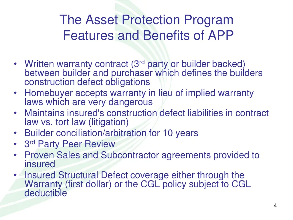 the asset protection program features