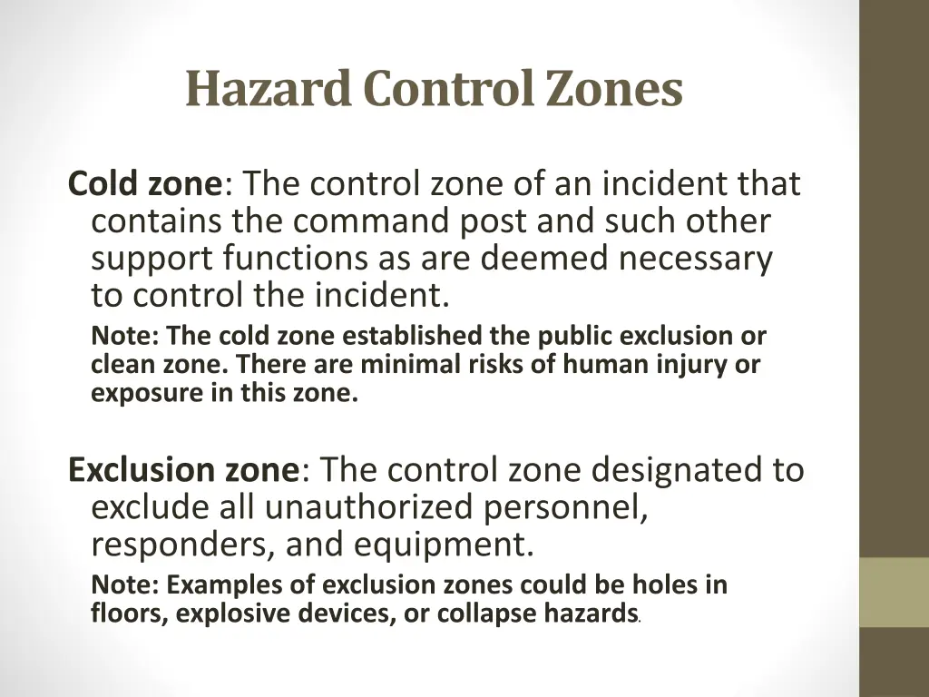 hazard control zones