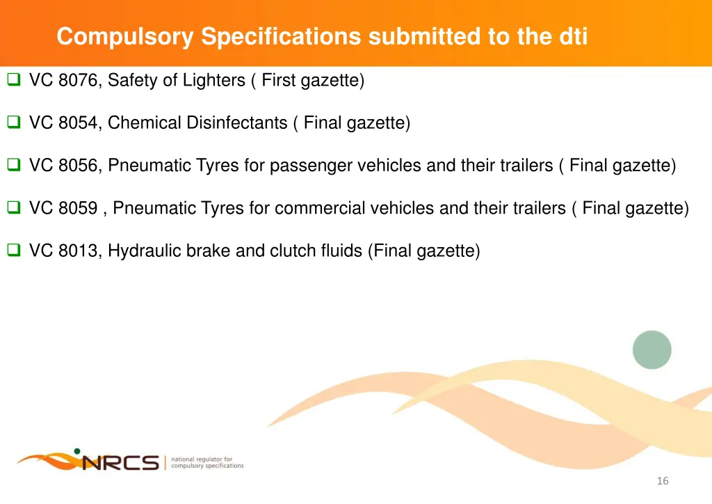 compulsory specifications submitted to the dti
