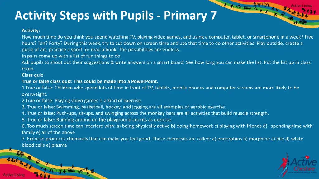activity steps with pupils primary 7 1