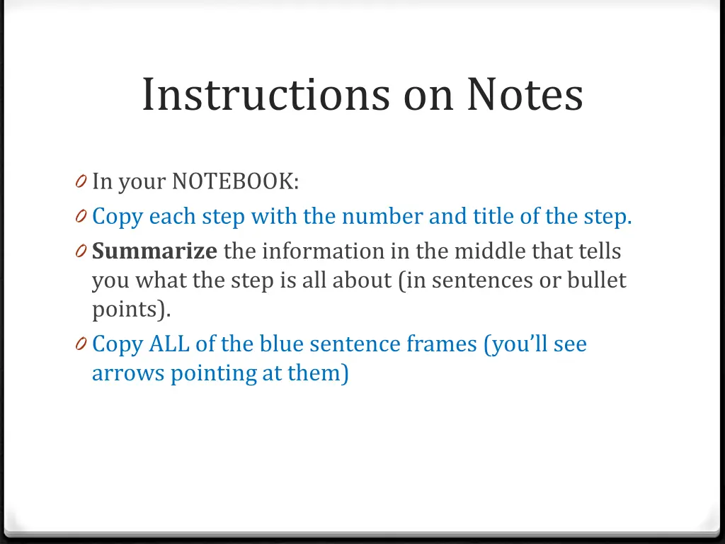 instructions on notes