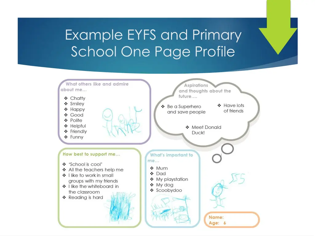 example eyfs and primary school one page profile