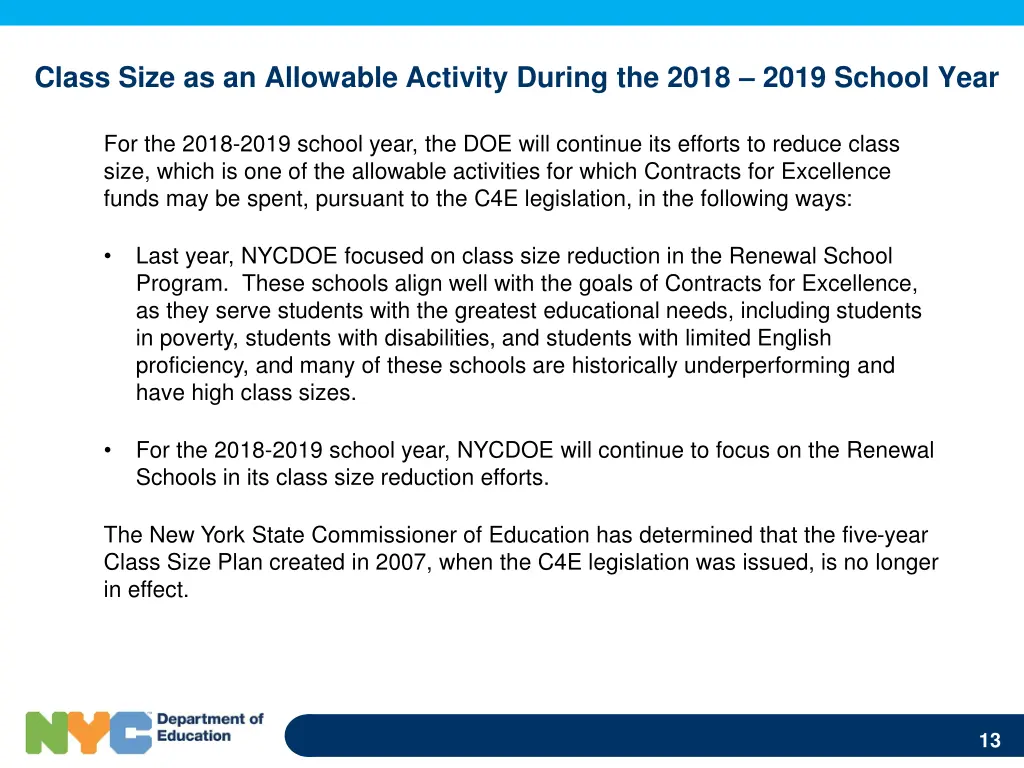 class size as an allowable activity during