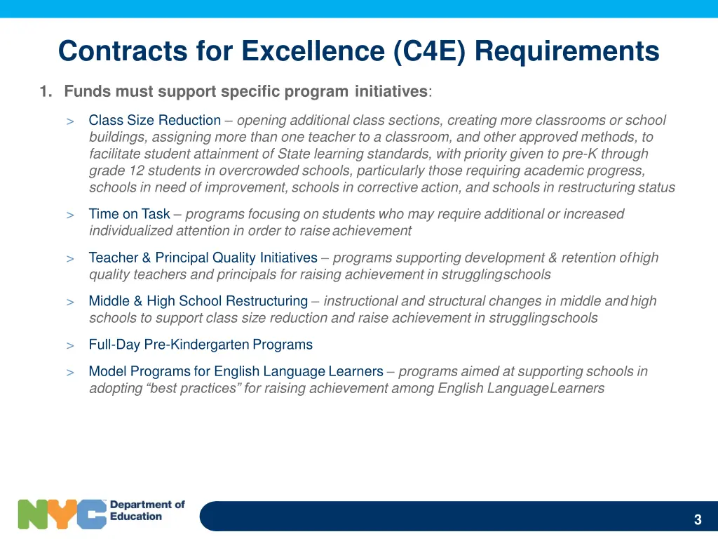 contracts for excellence c4e requirements