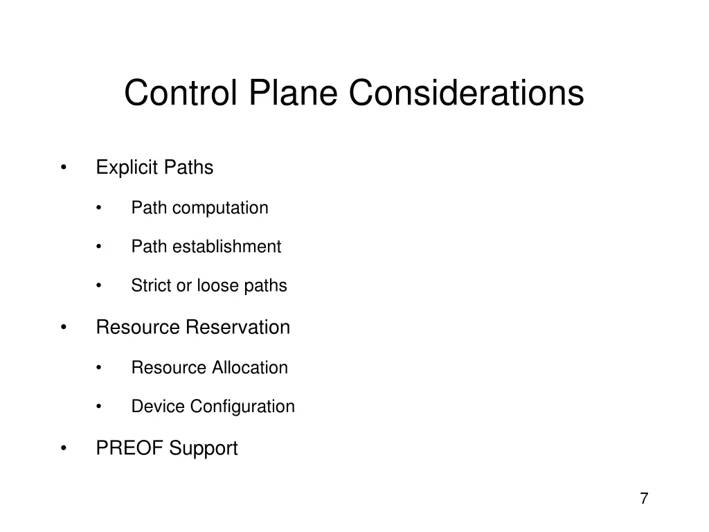 control plane considerations