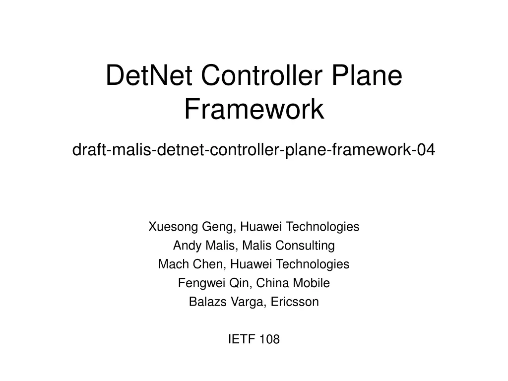 detnet controller plane framework