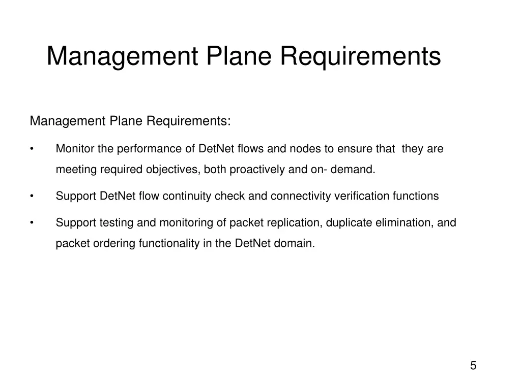 management plane requirements