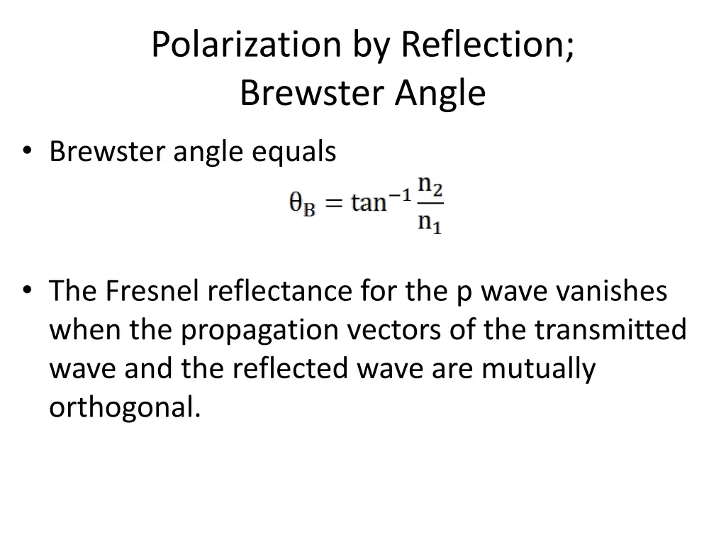 polarization by reflection brewster angle 1