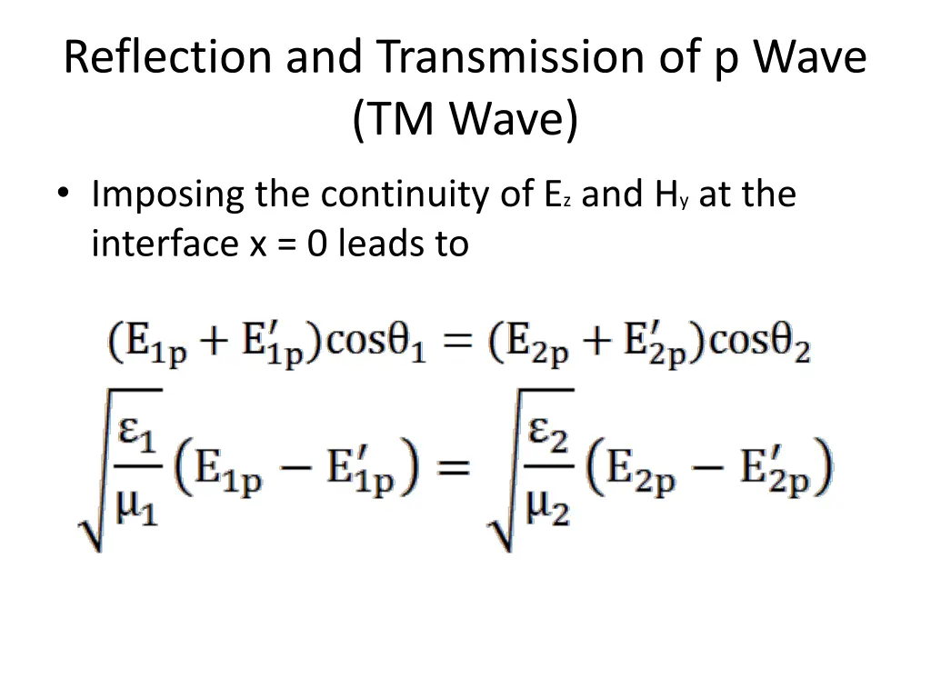 reflection and transmission of p wave tm wave 1