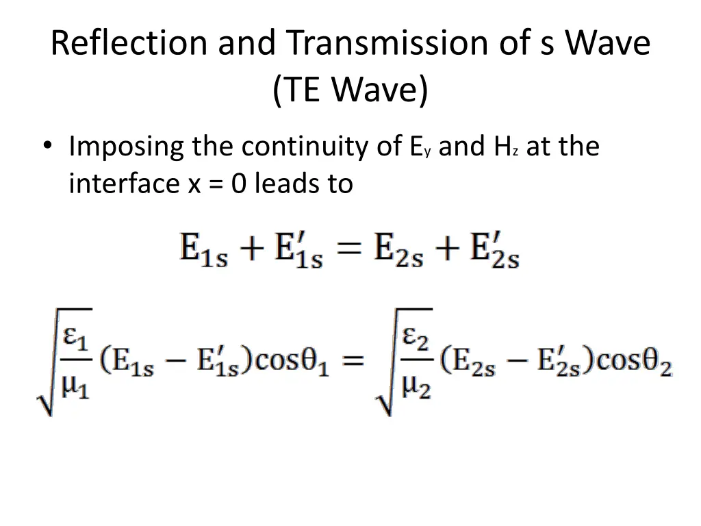 reflection and transmission of s wave te wave 1
