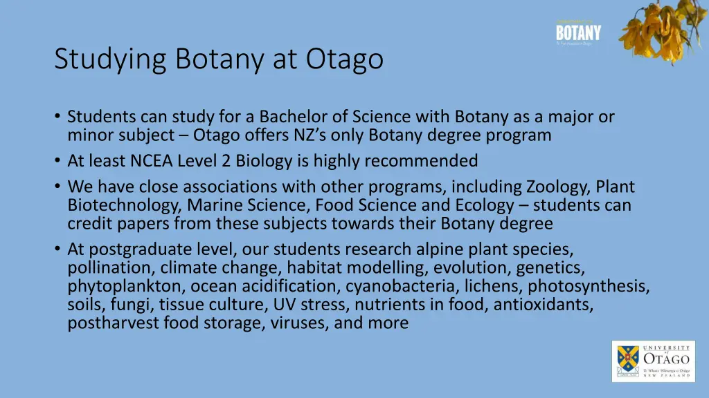 studying botany at otago