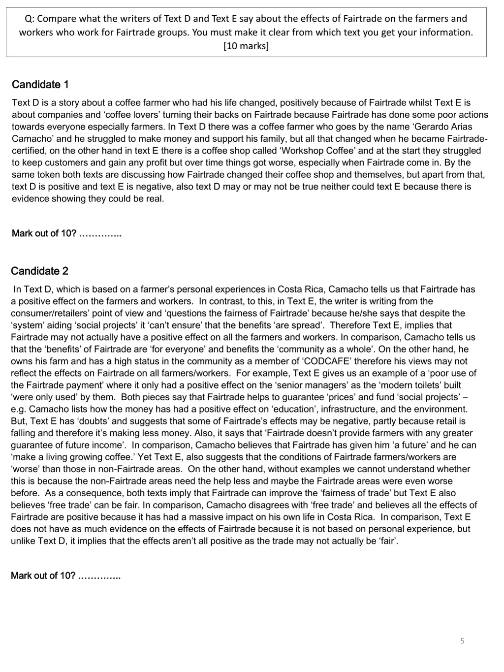 q compare what the writers of text d and text 2