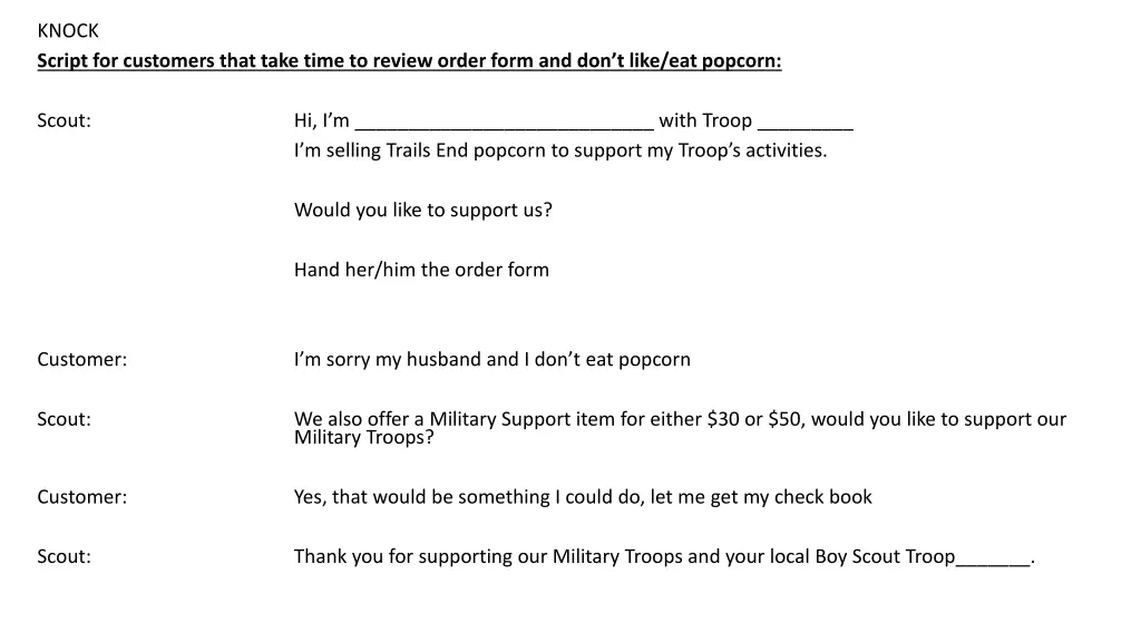 knock script for customers that take time