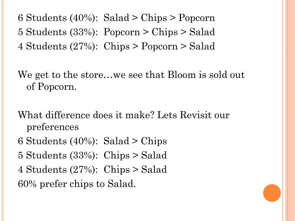 6 students 40 salad chips popcorn 5 students