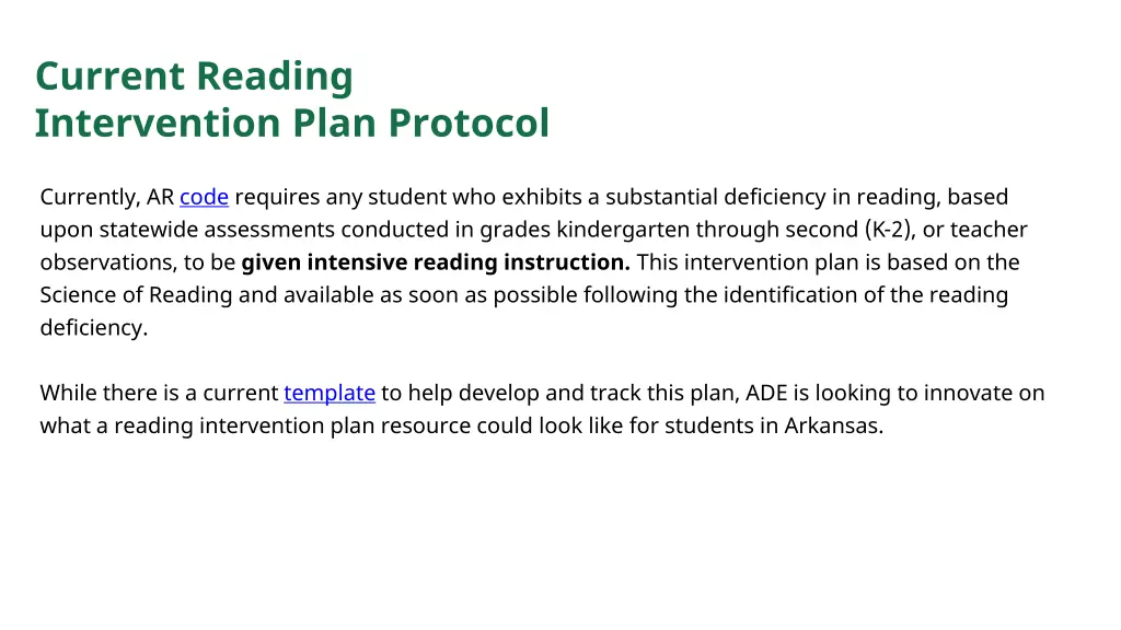 current reading intervention plan protocol