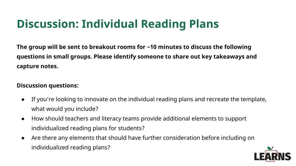 discussion individual reading plans
