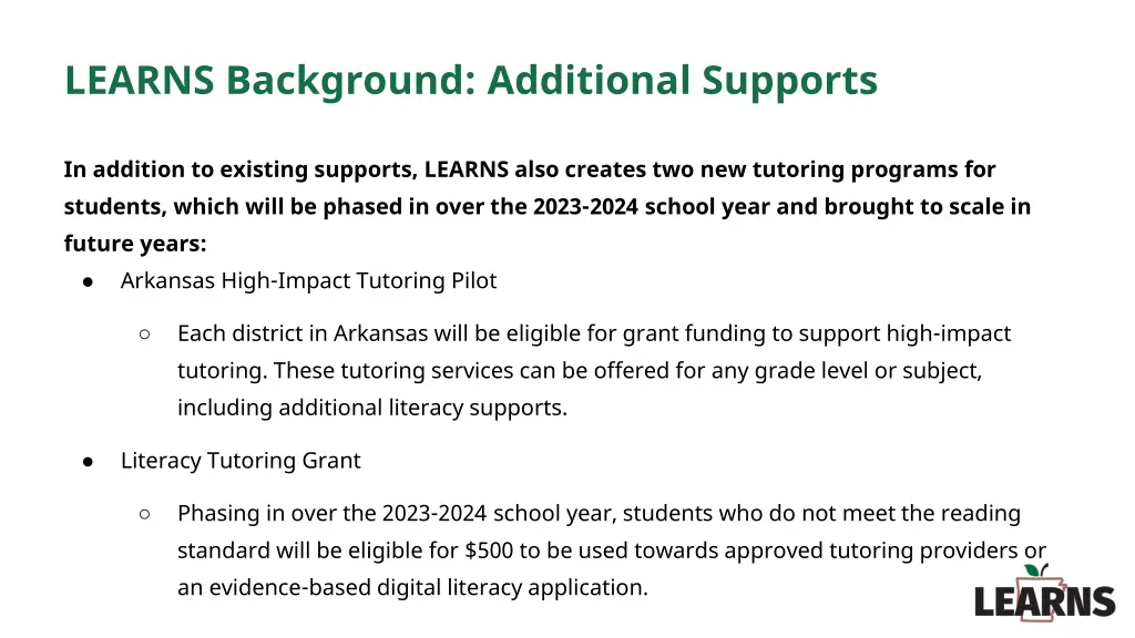 learns background additional supports