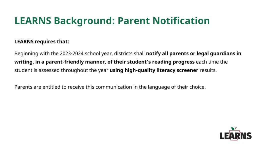 learns background parent notification