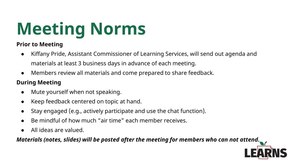 meeting norms prior to meeting kiffany pride