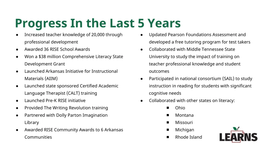 progress in the last 5 years increased teacher
