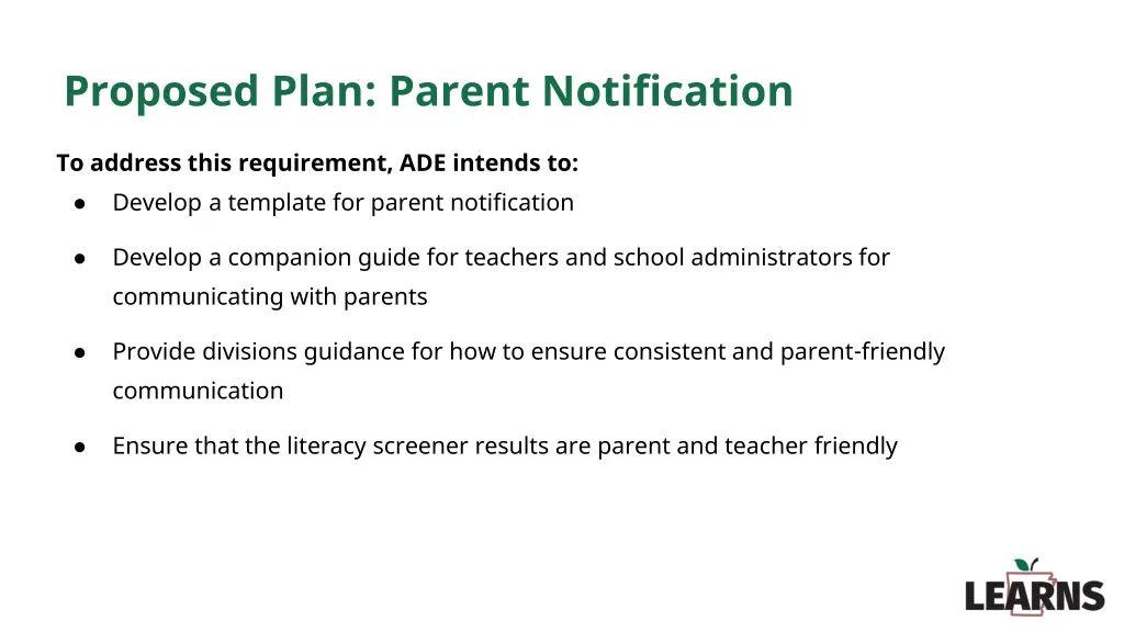 proposed plan parent notification