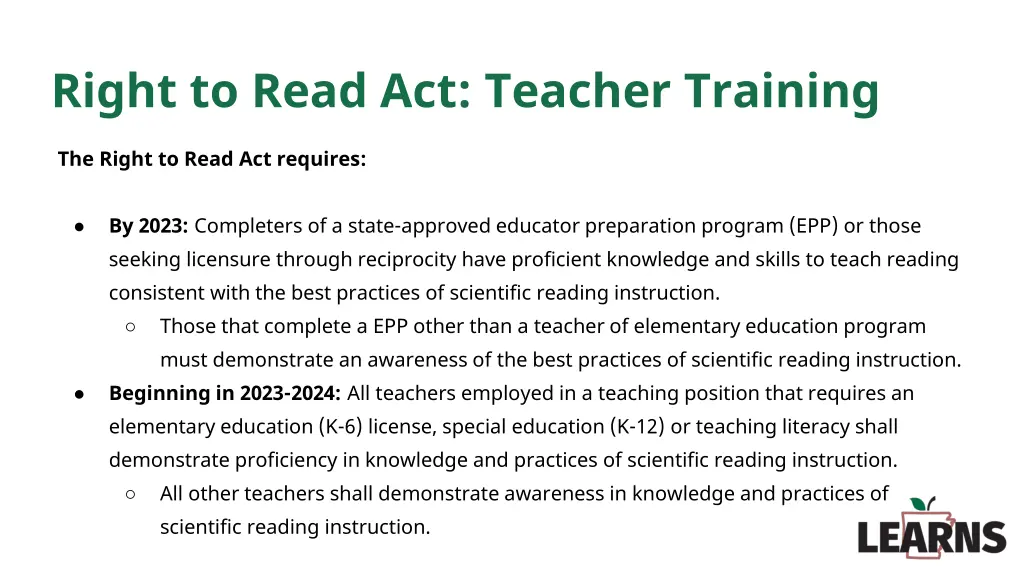 right to read act teacher training
