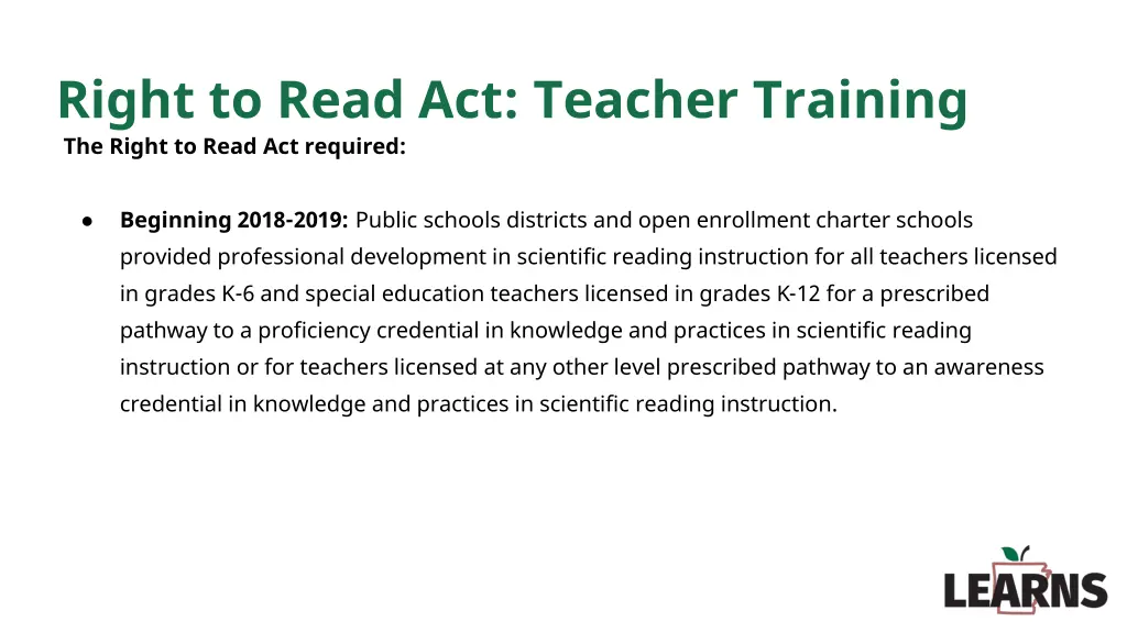 right to read act teacher training the right