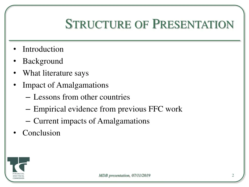 s tructure of p resentation