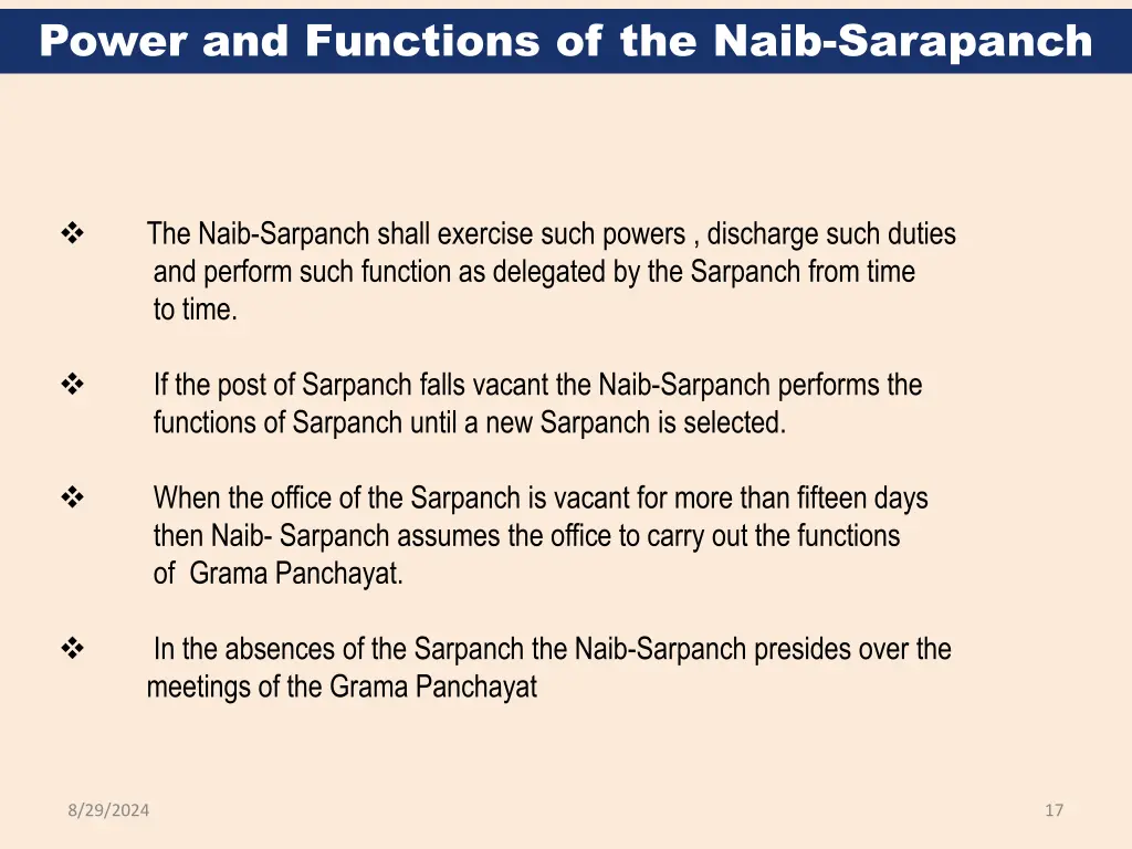 power and functions of the naib sarapanch
