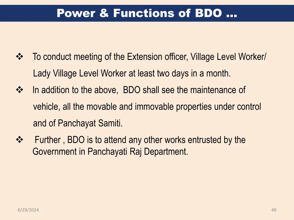 power functions of bdo