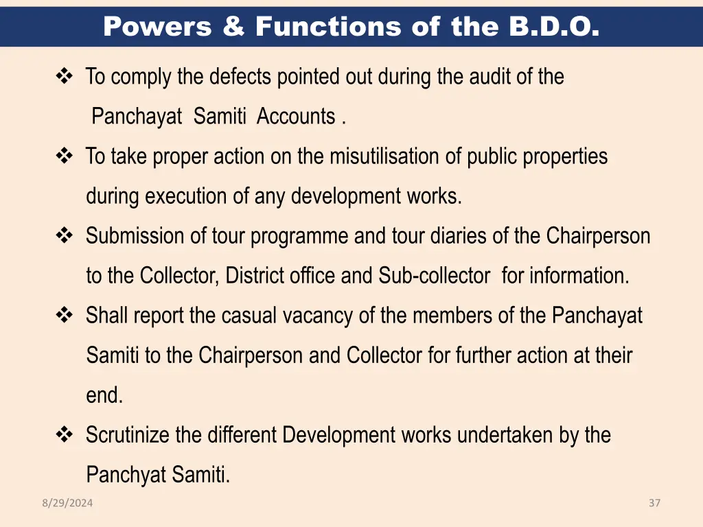powers functions of the b d o