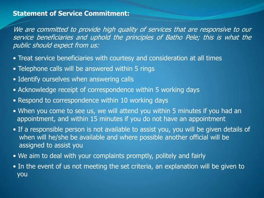 statement of service commitment