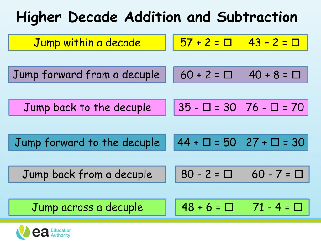 higher decade addition and subtraction