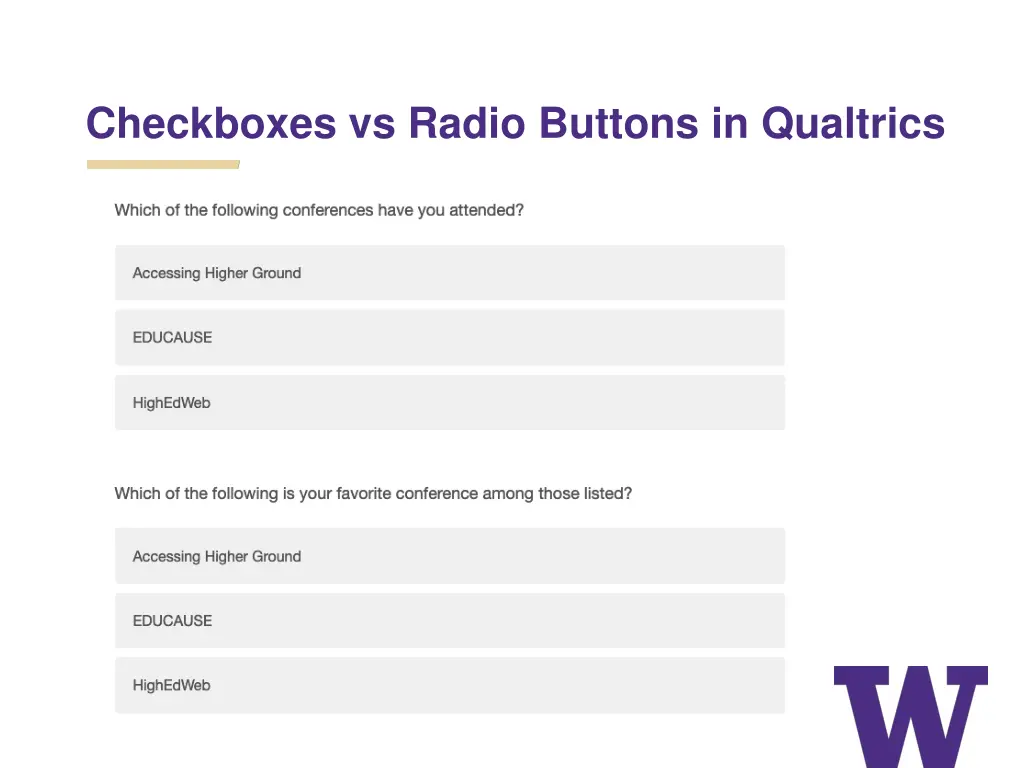checkboxes vs radio buttons in qualtrics