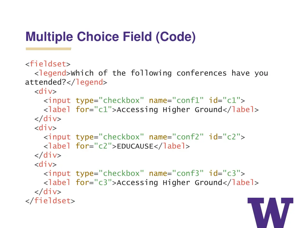 multiple choice field code