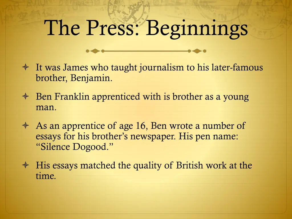 the press beginnings 19