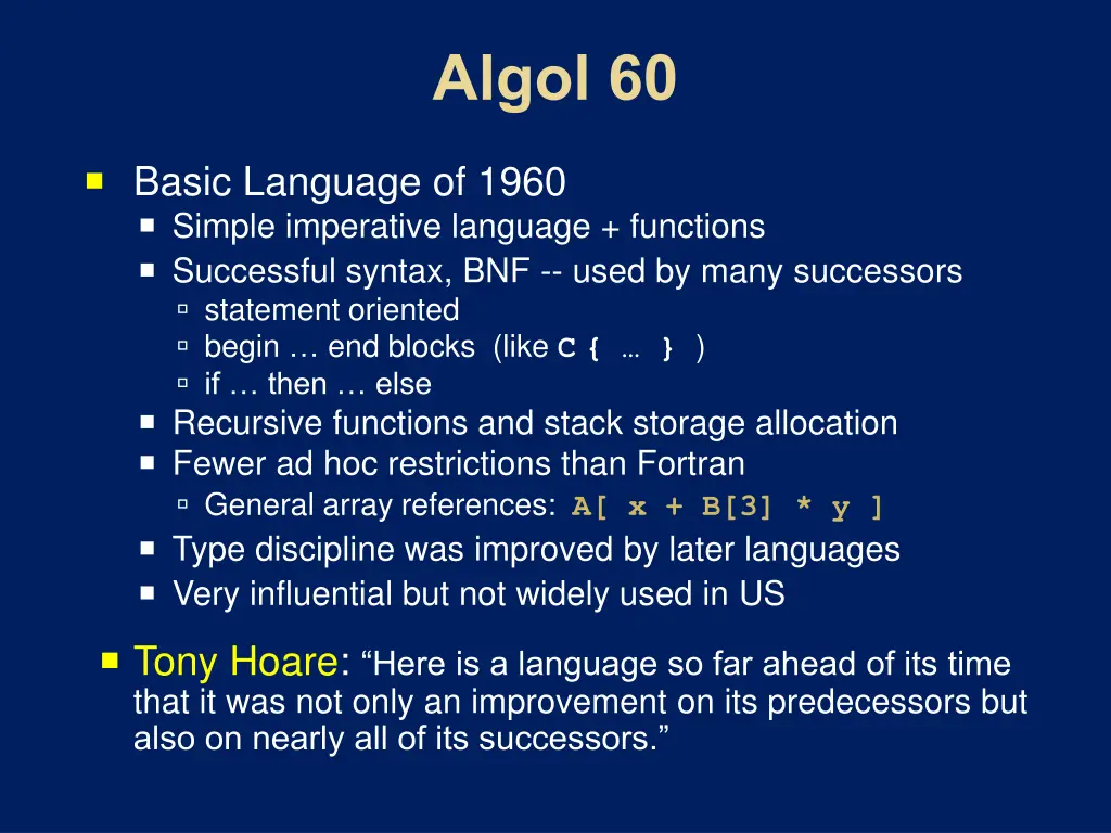 basic language of 1960 simple imperative language