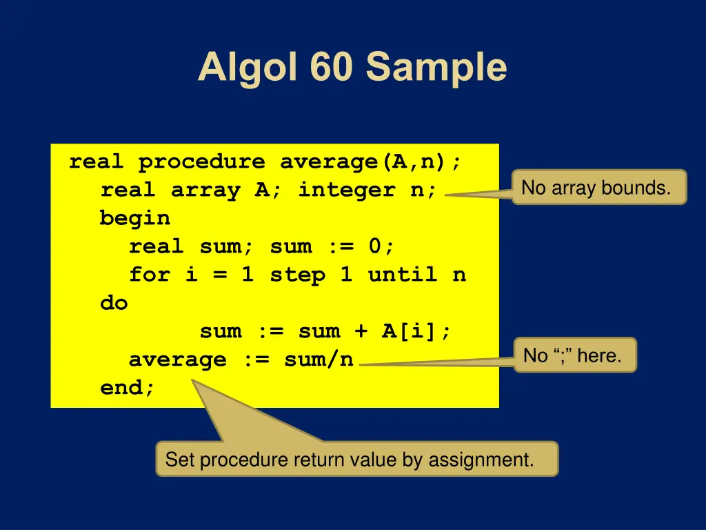 real procedure average a n real array a integer